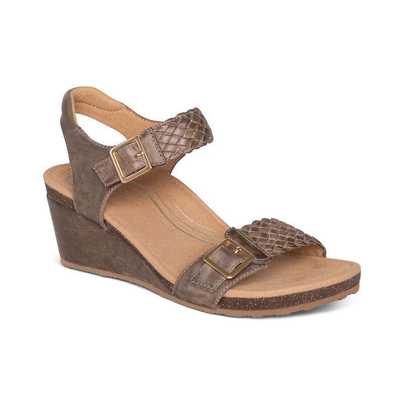 Aetrex Womens Grace Adjustable Woven Wedges Taupe - Foyva53td